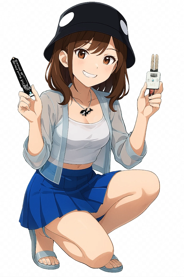 ろらたんが2つのセンサーをもってどや顔