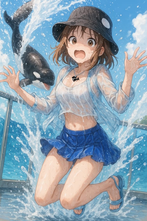 ろらたんが鴨シーでずぶ濡れの画像